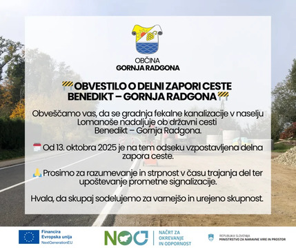 Delna zapora ceste zaradi gradnje fekalne kanalizacije v naselju Lomanoše 1